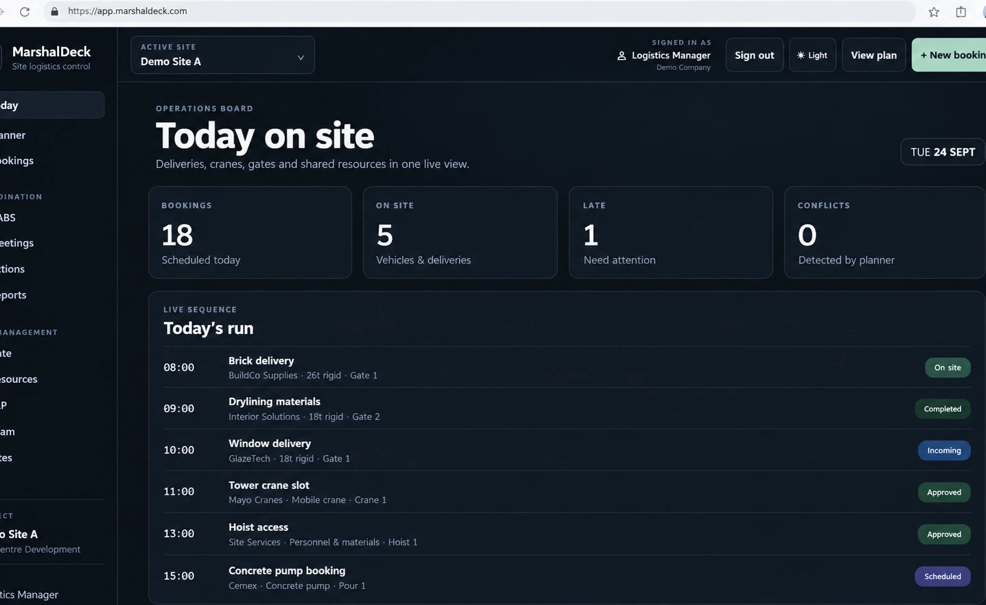 MarshalDeck dashboard in a browser window